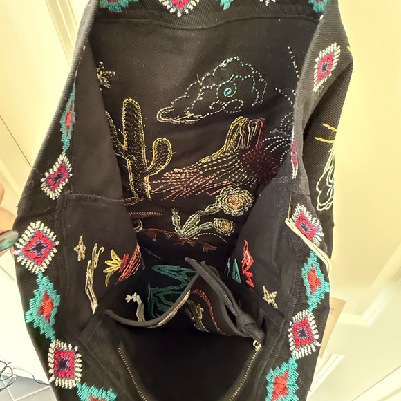 Johnny Was Black Tote with Colorful Embroidery - Picture 3 of 4